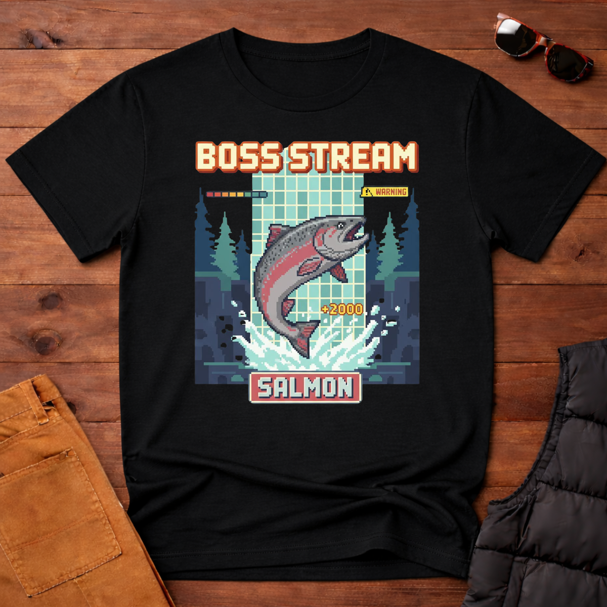 8-Bit Boss Stream Salmon T-Shirt