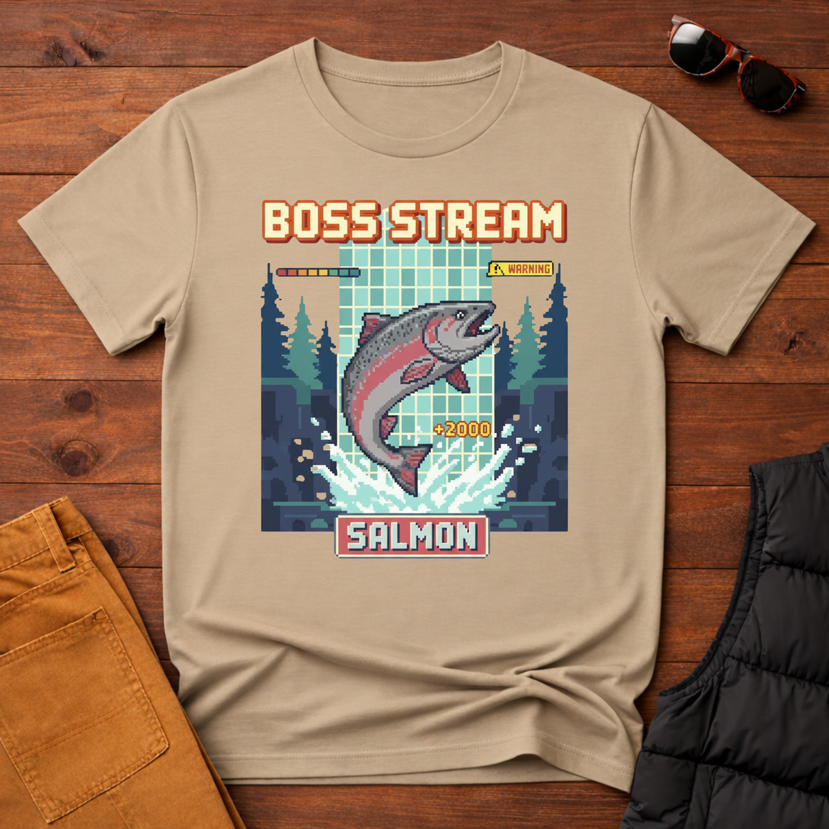 8-Bit Boss Stream Salmon T-Shirt