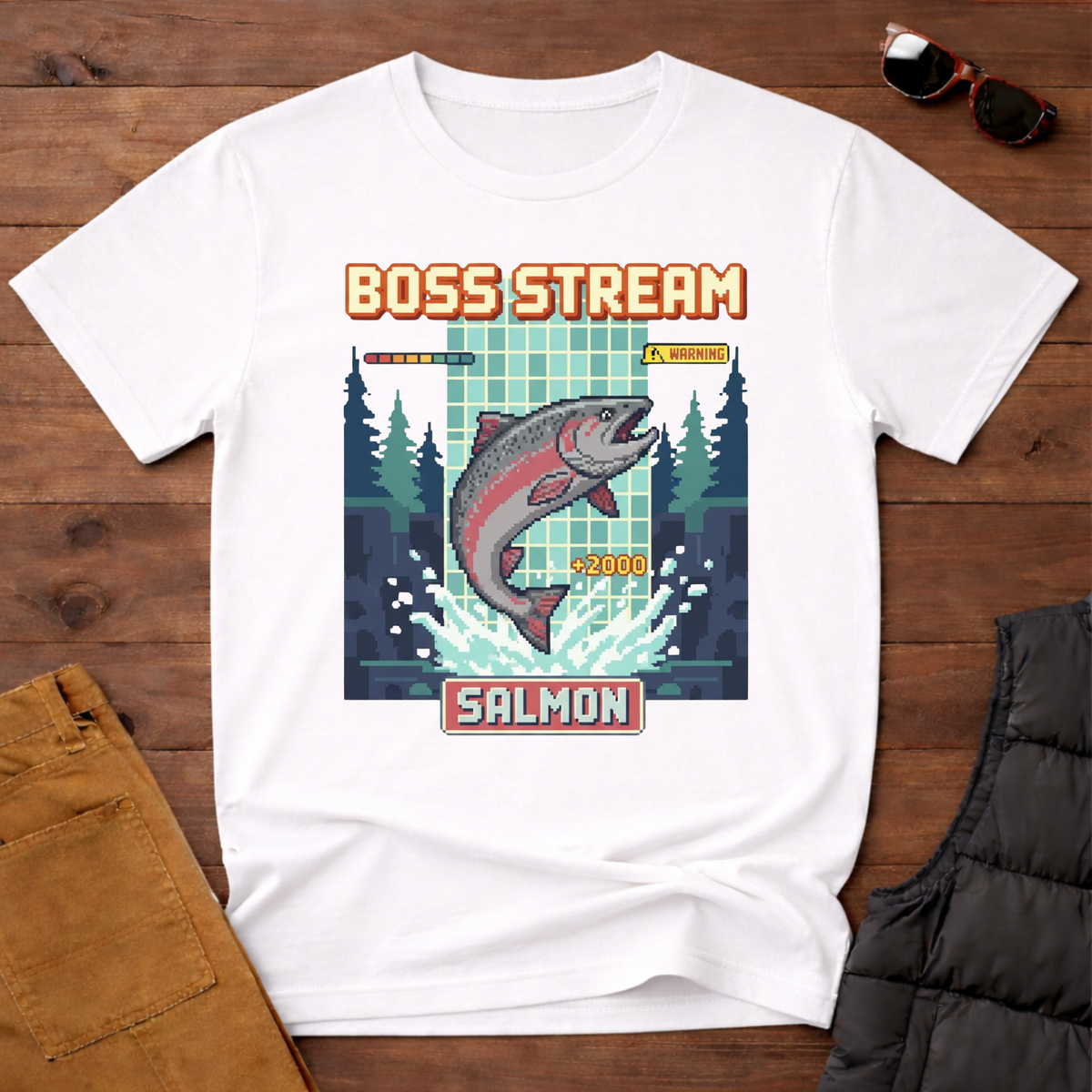 8-Bit Boss Stream Salmon T-Shirt