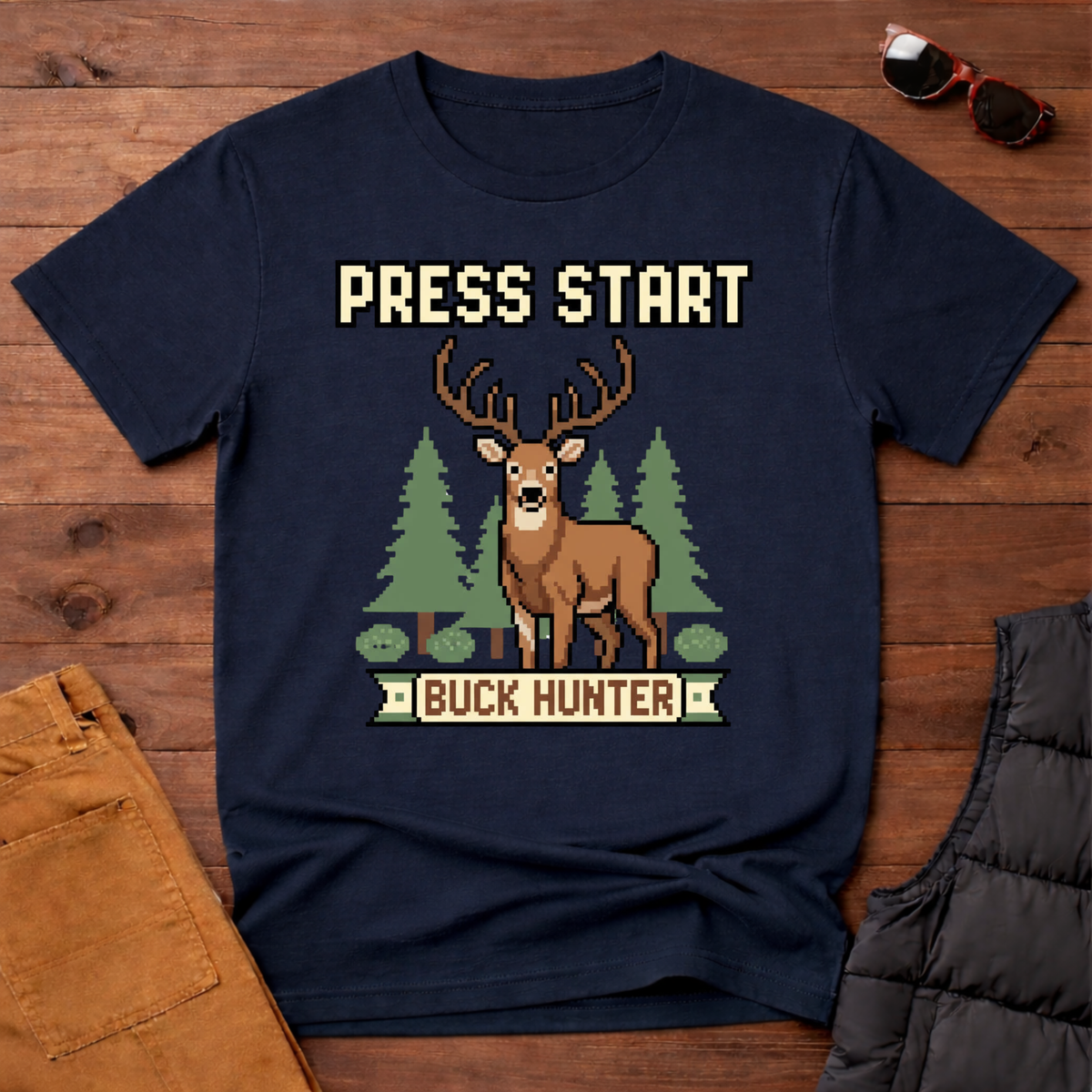 8-Bit Press Start Buck Hunter T-Shirt