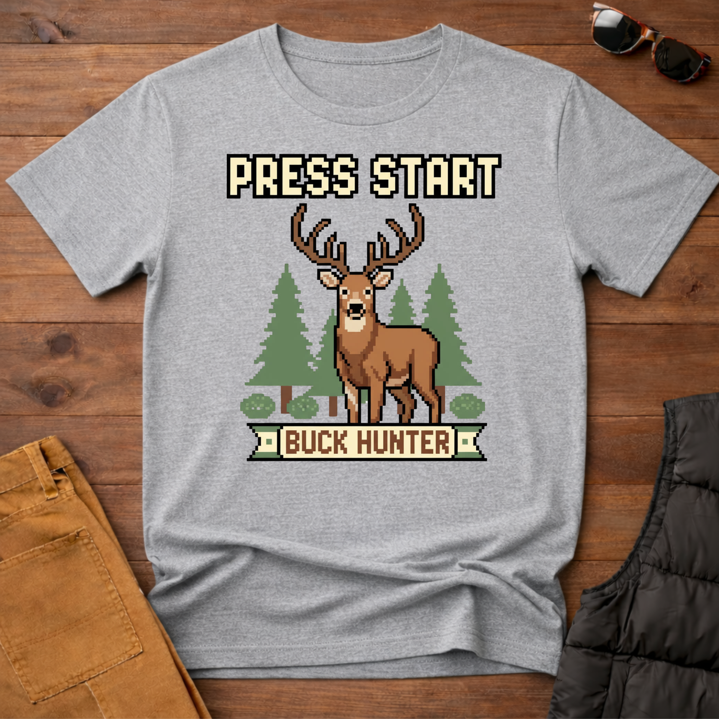 8-Bit Press Start Buck Hunter T-Shirt | Yampa Roots