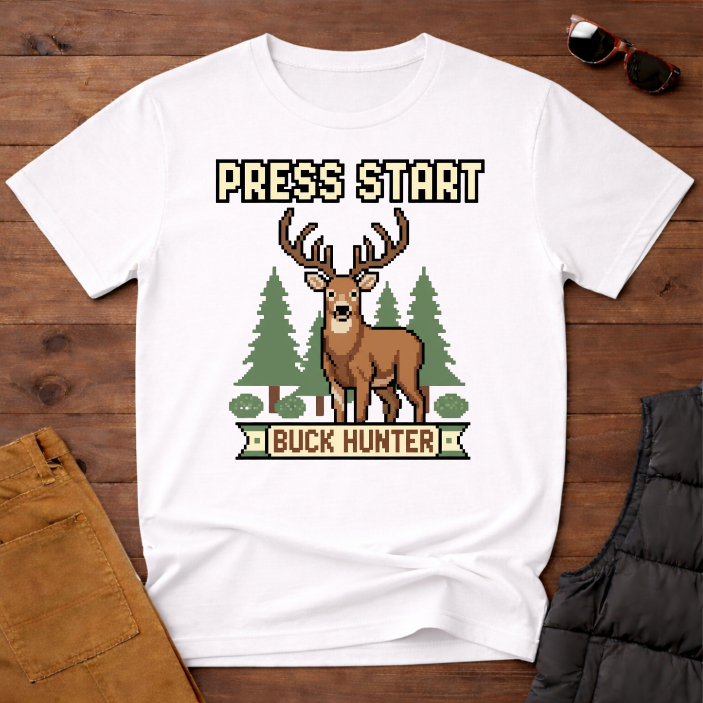 8-Bit Press Start Buck Hunter T-Shirt | Yampa Roots