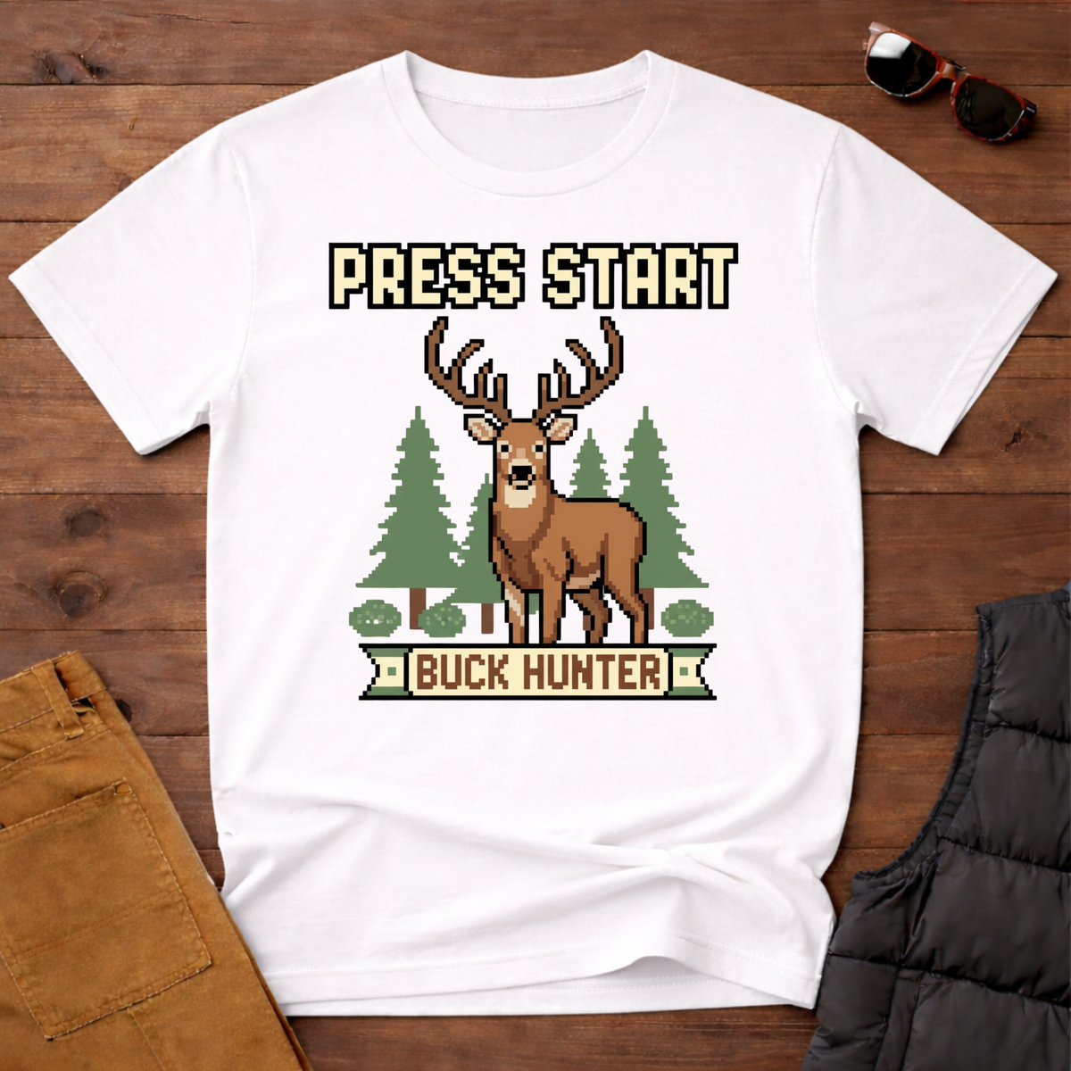 8-Bit Press Start Buck Hunter T-Shirt