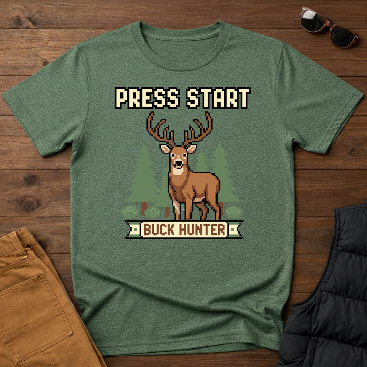 8-Bit Press Start Buck Hunter T-Shirt