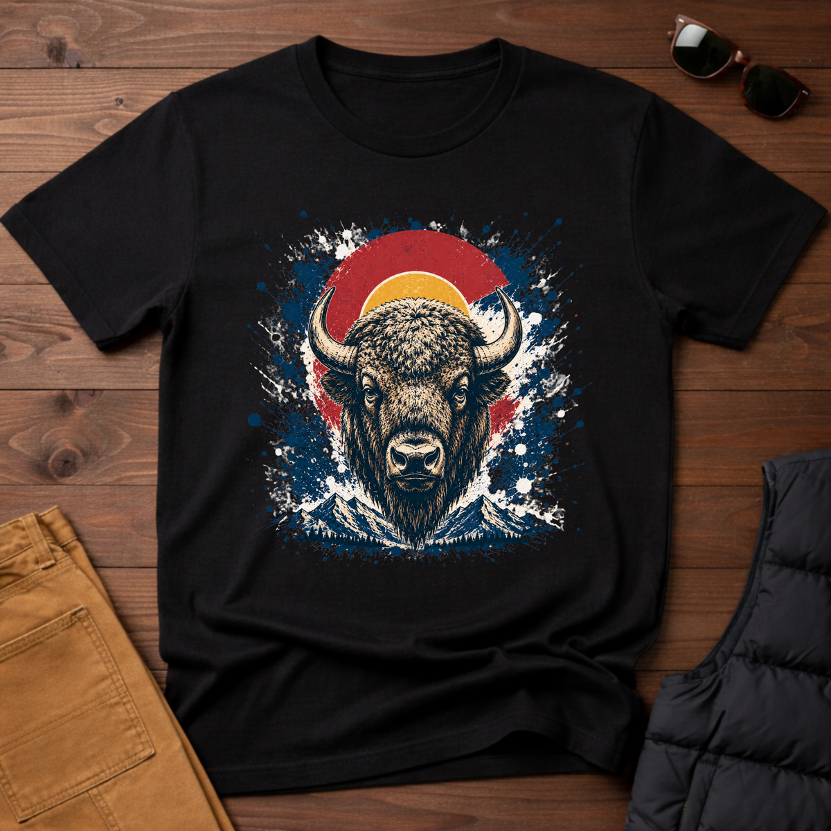 Bison Sunset Splatter T-Shirt