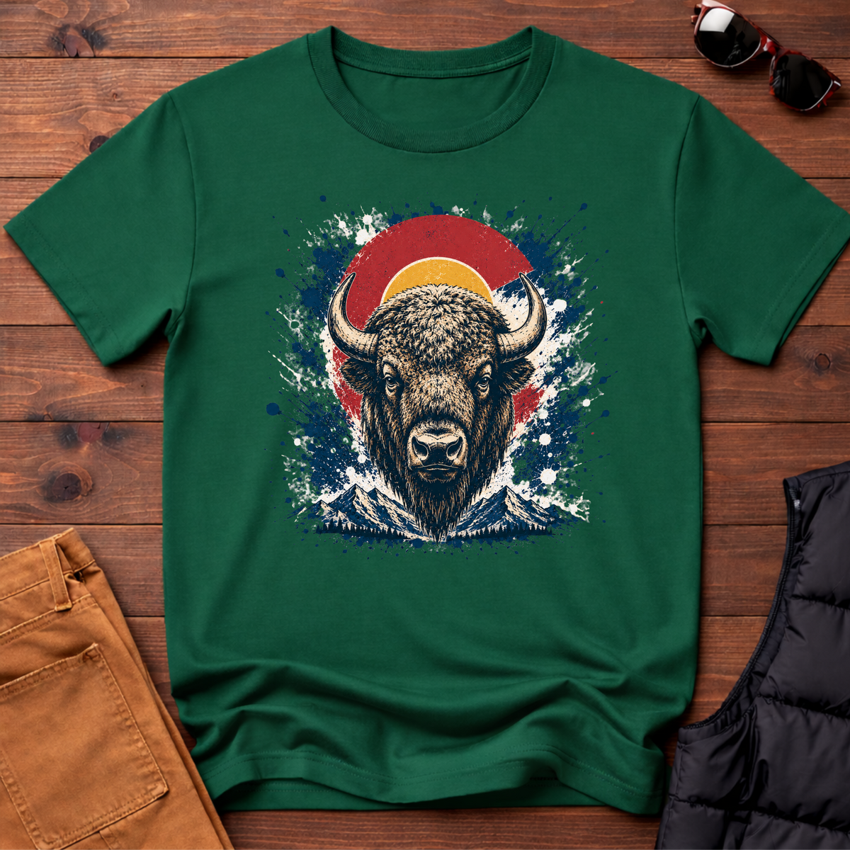 Bison Sunset Splatter T-Shirt