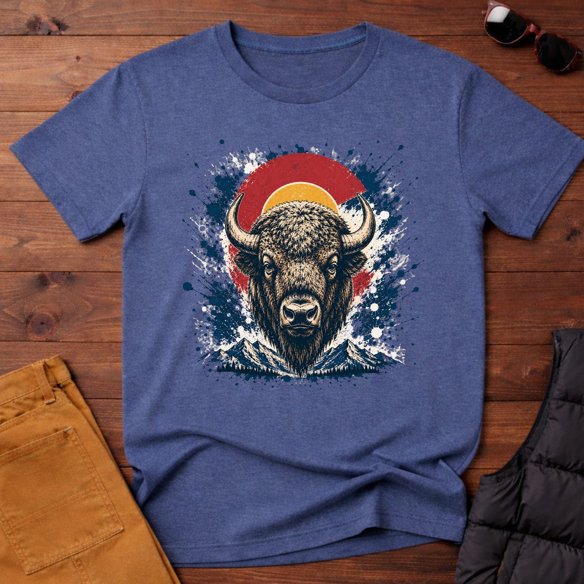 Bison Sunset Splatter T-Shirt