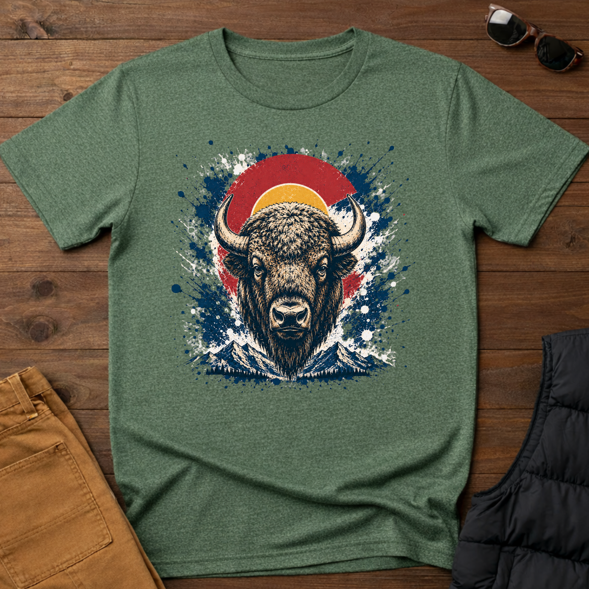 Bison Sunset Splatter T-Shirt