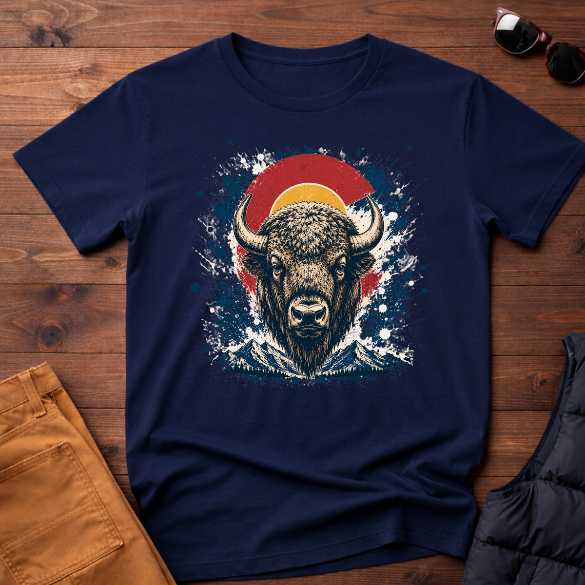 Bison Sunset Splatter T-Shirt