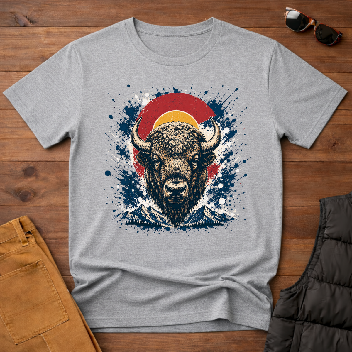 Bison Sunset Splatter T-Shirt