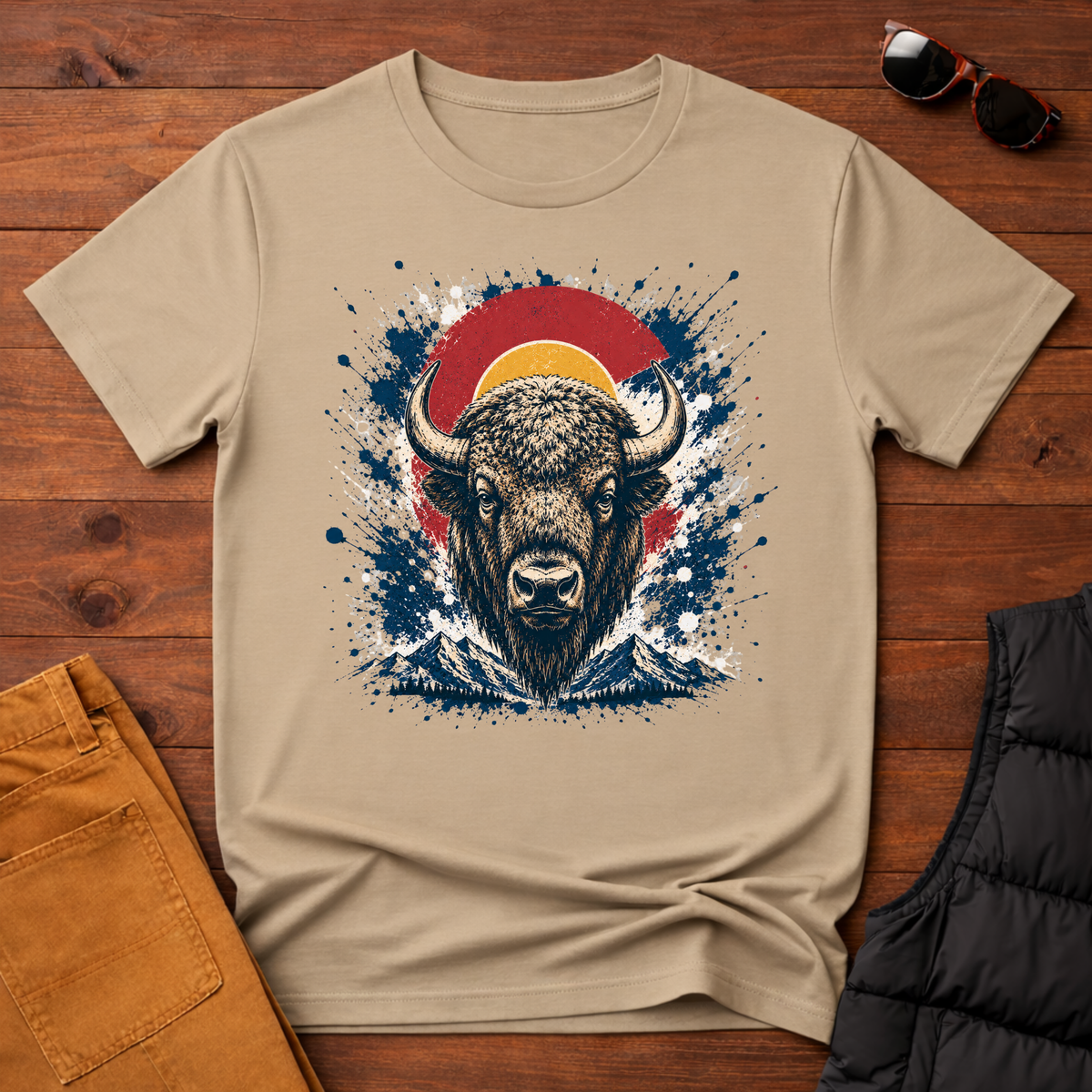 Bison Sunset Splatter T-Shirt