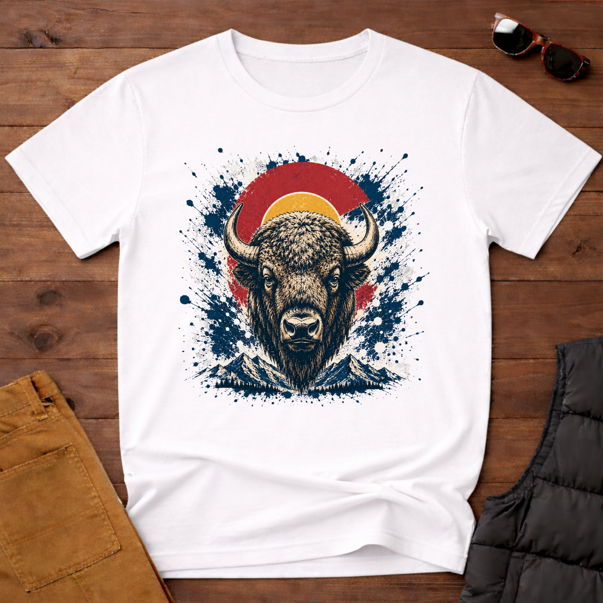 Bison Sunset Splatter T-Shirt
