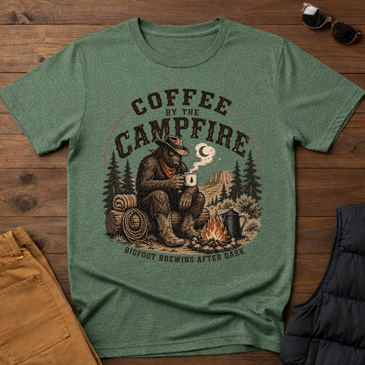 Coffee by the Campfire Bigfoot Tee