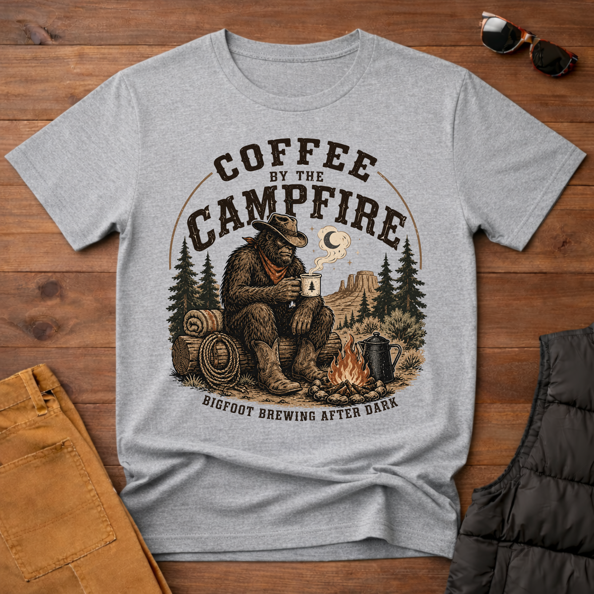 Coffee by the Campfire Bigfoot Tee