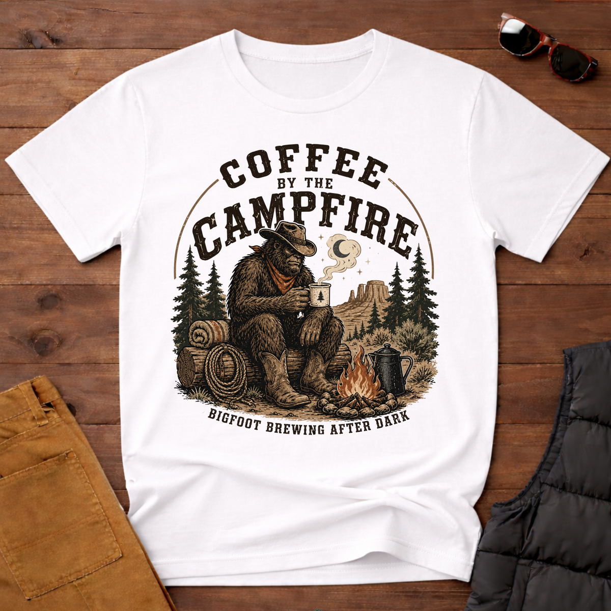 Coffee by the Campfire Bigfoot Tee