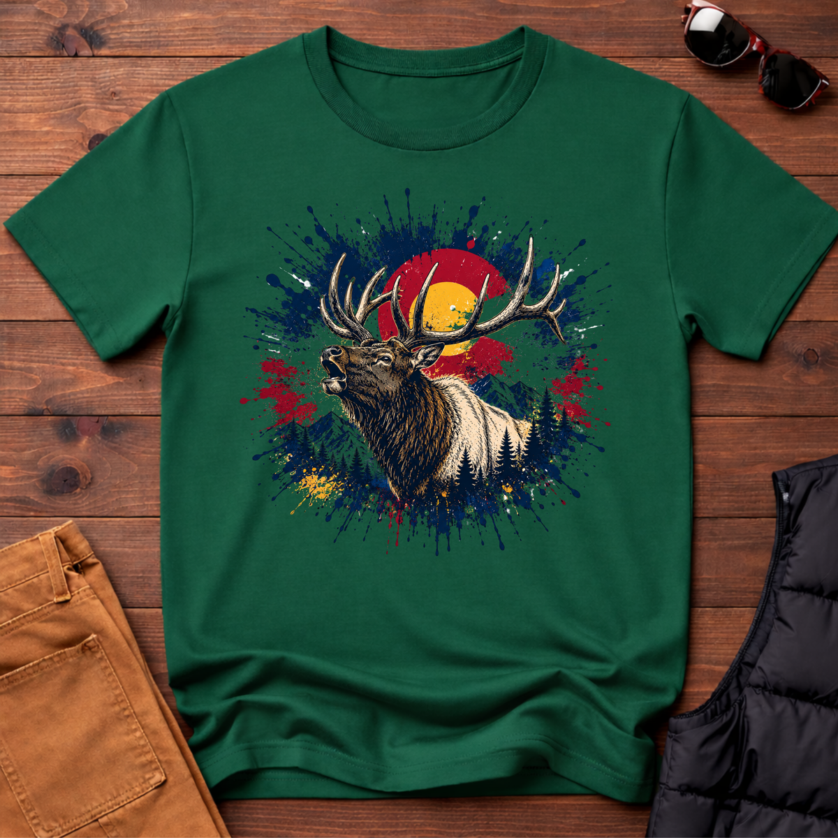 Elk Sunset Splatter T-Shirt