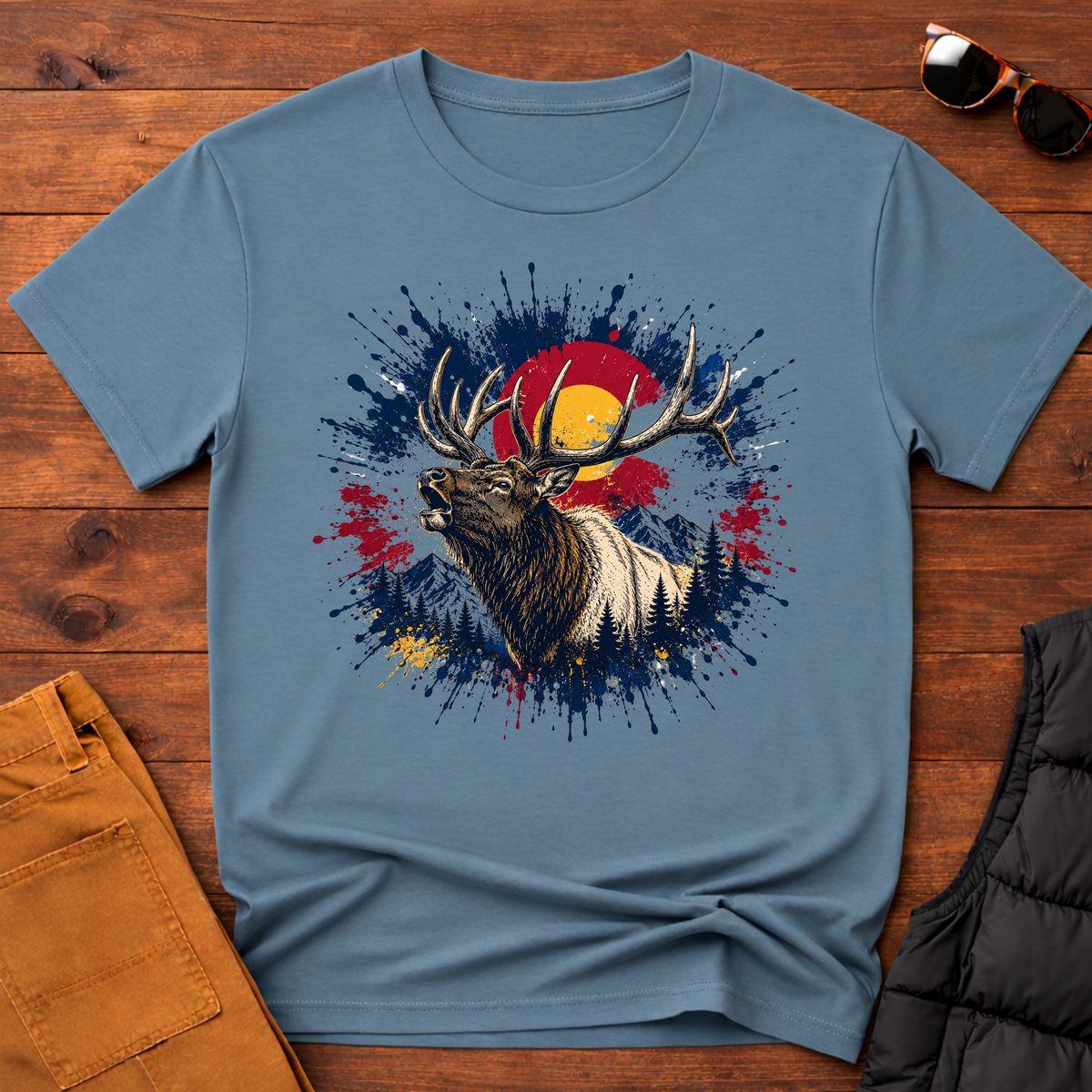 Elk Sunset Splatter T-Shirt