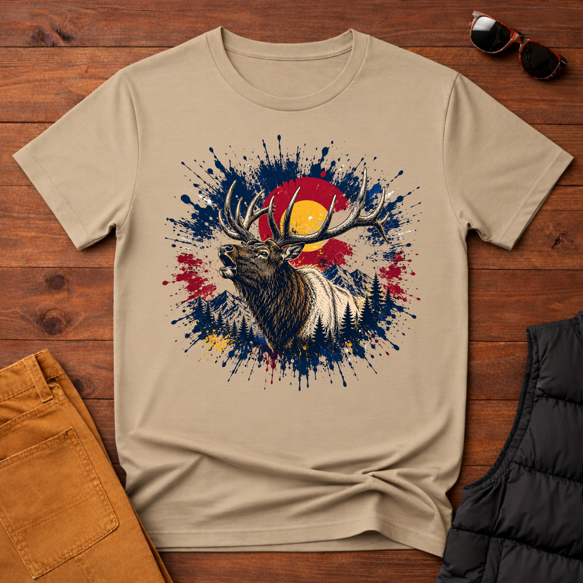 Elk Sunset Splatter T-Shirt