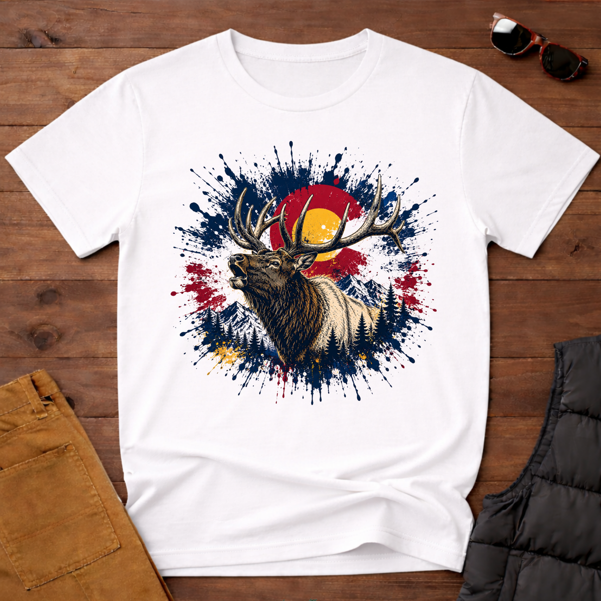 Elk Sunset Splatter T-Shirt