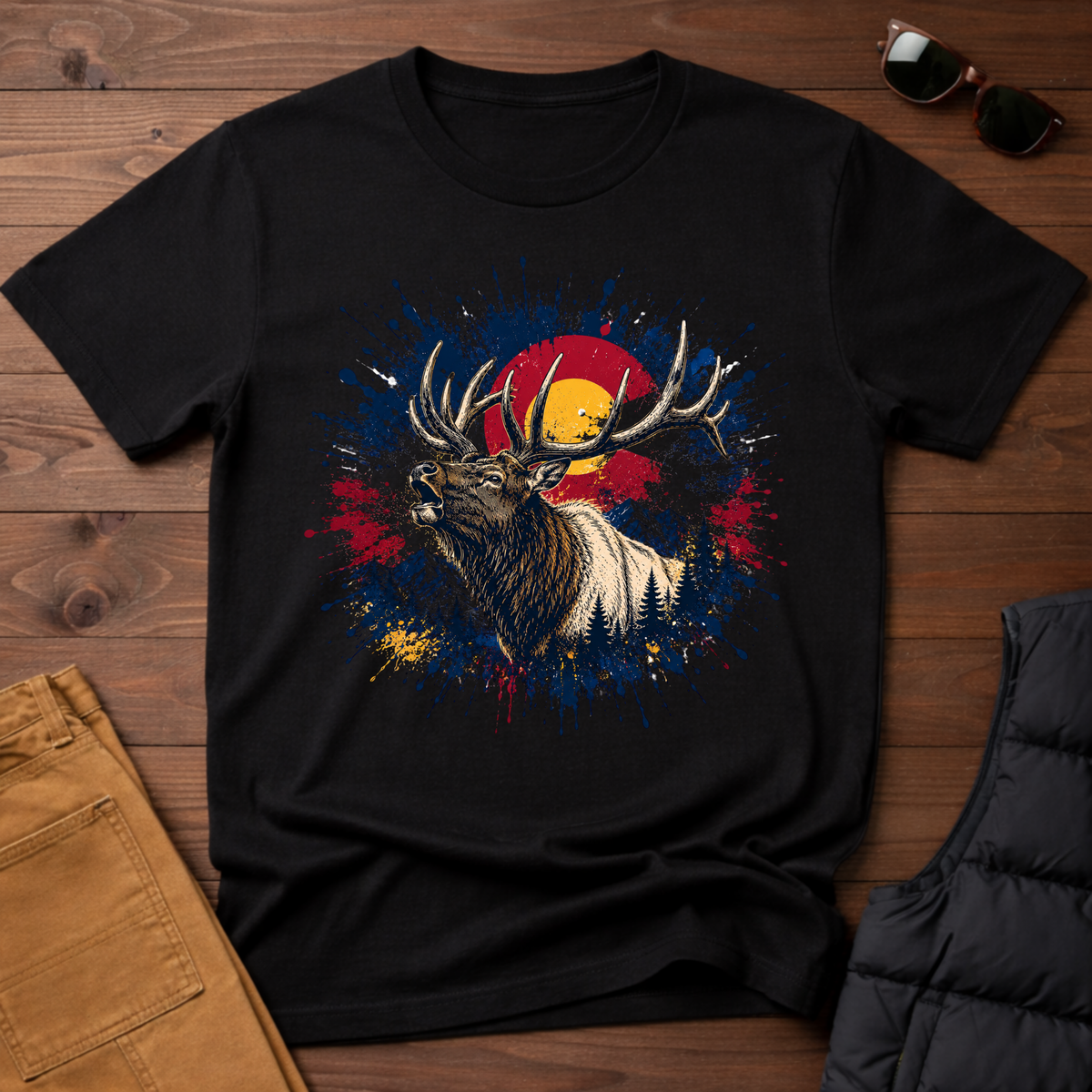 Elk Sunset Splatter T-Shirt