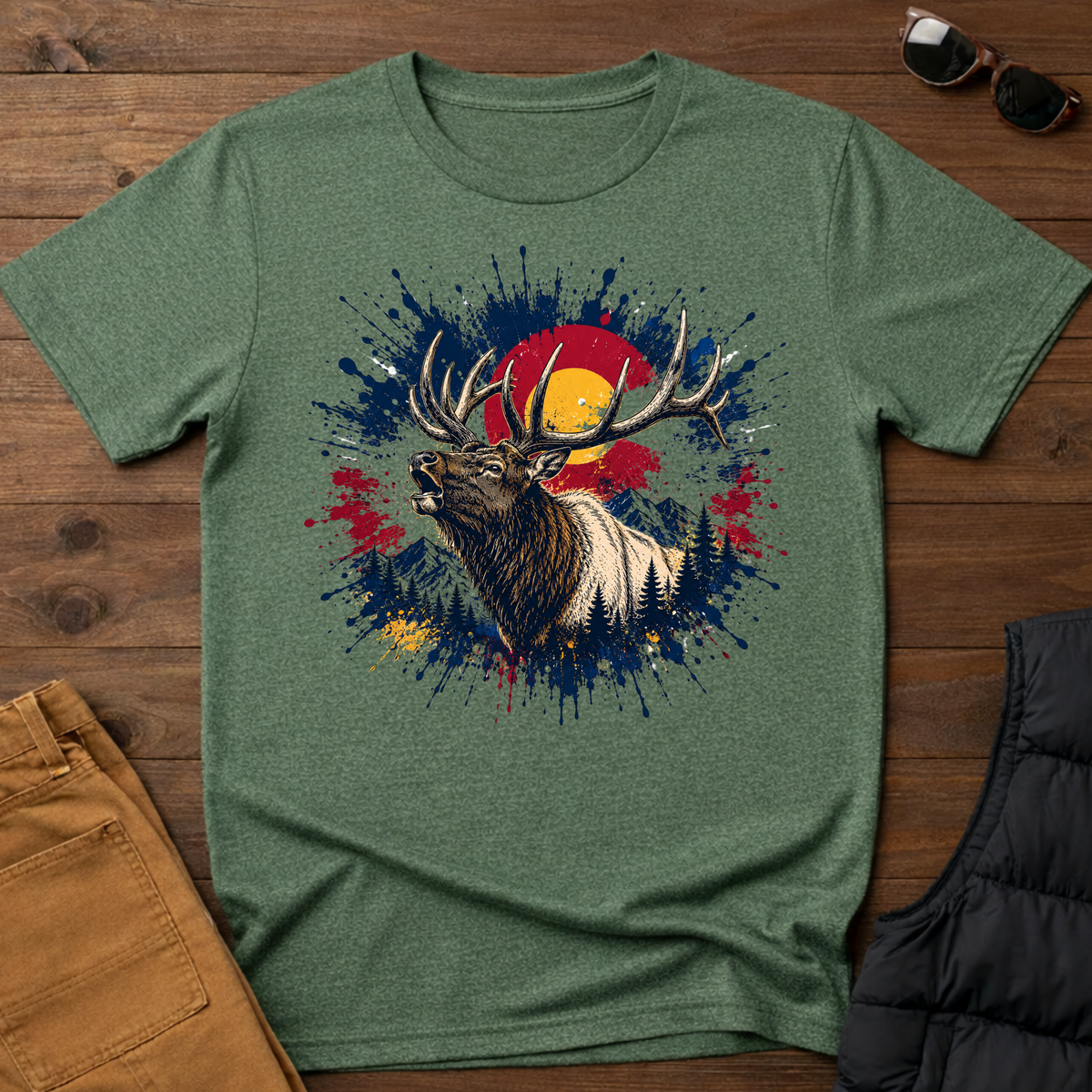 Elk Sunset Splatter T-Shirt