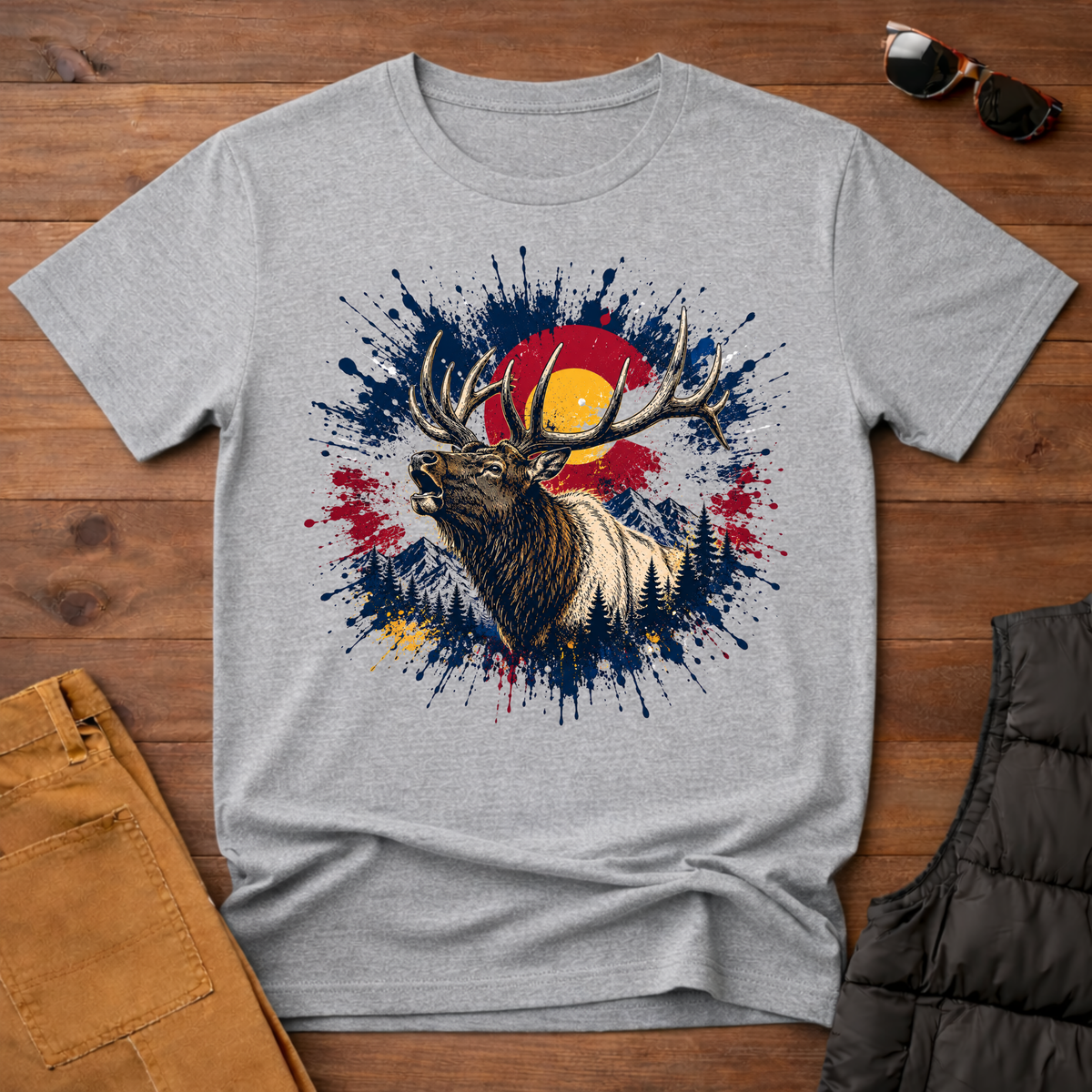 Elk Sunset Splatter T-Shirt