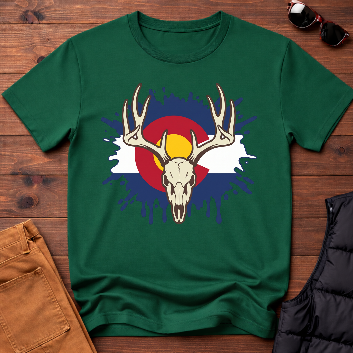 Colorado Flag Deer Skull T-Shirt
