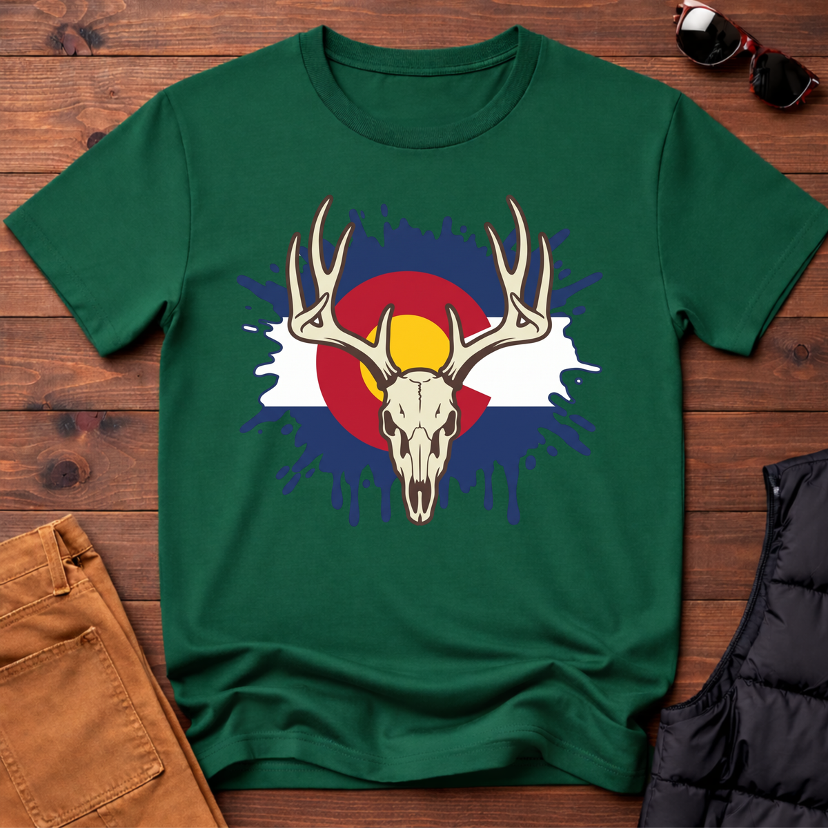 Colorado Flag Deer Skull T-Shirt