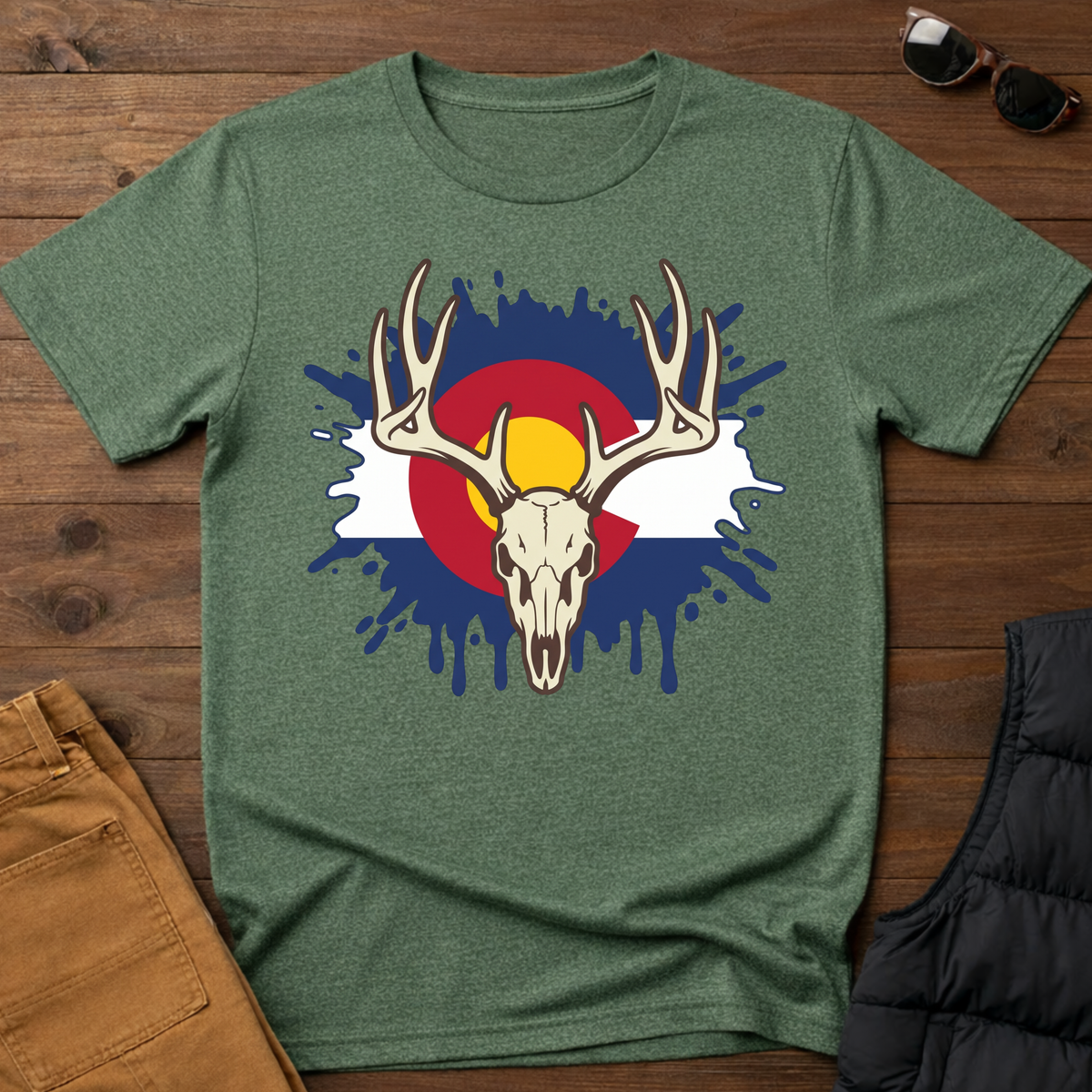 Colorado Flag Deer Skull T-Shirt