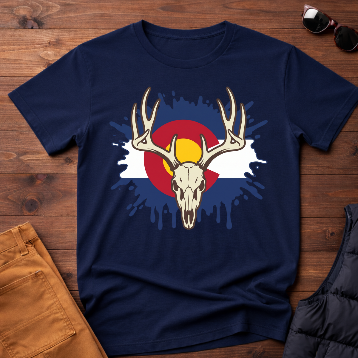 Colorado Flag Deer Skull T-Shirt