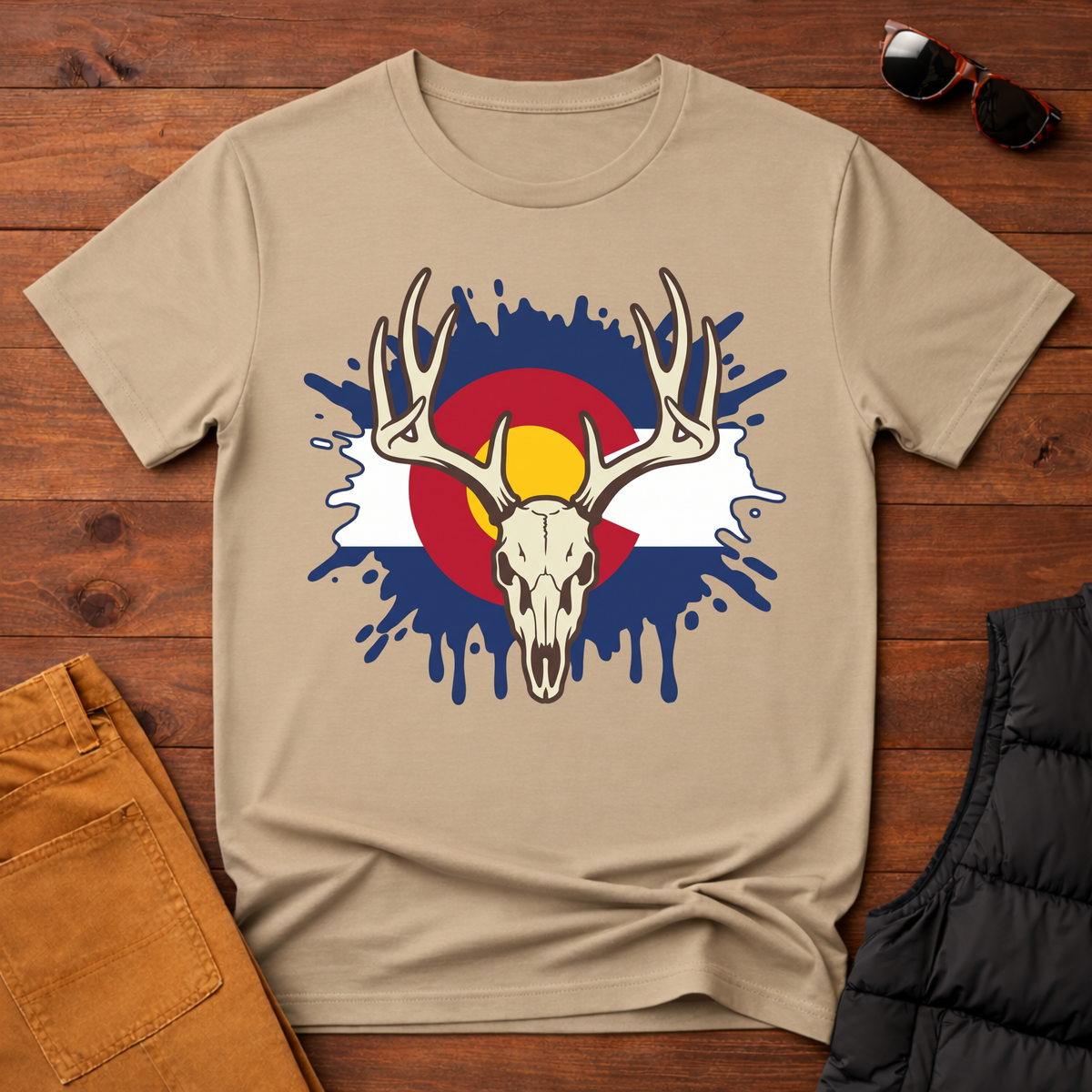 Colorado Flag Deer Skull T-Shirt