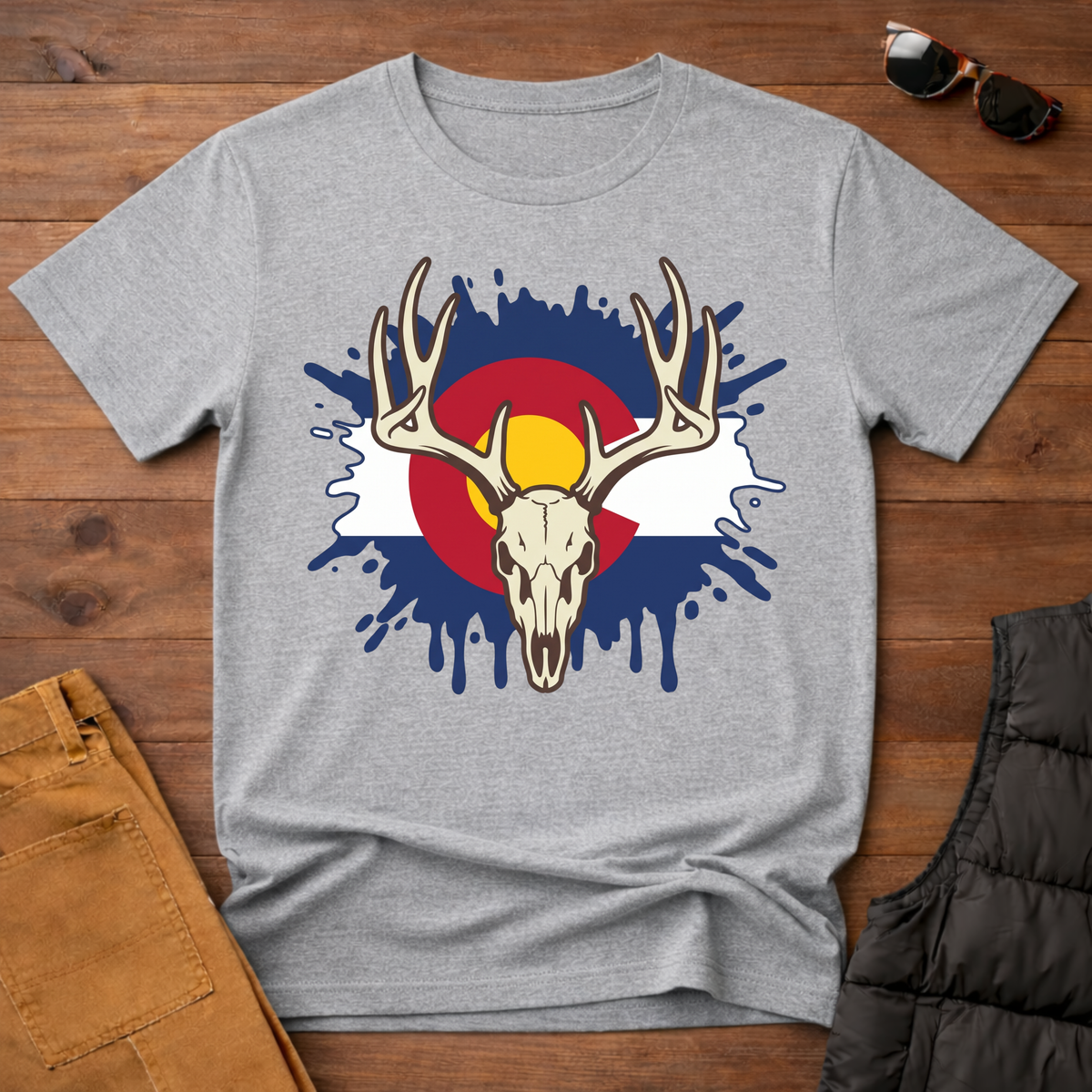 Colorado Flag Deer Skull T-Shirt