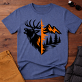 Elk & Mountain Split Design T-Shirt