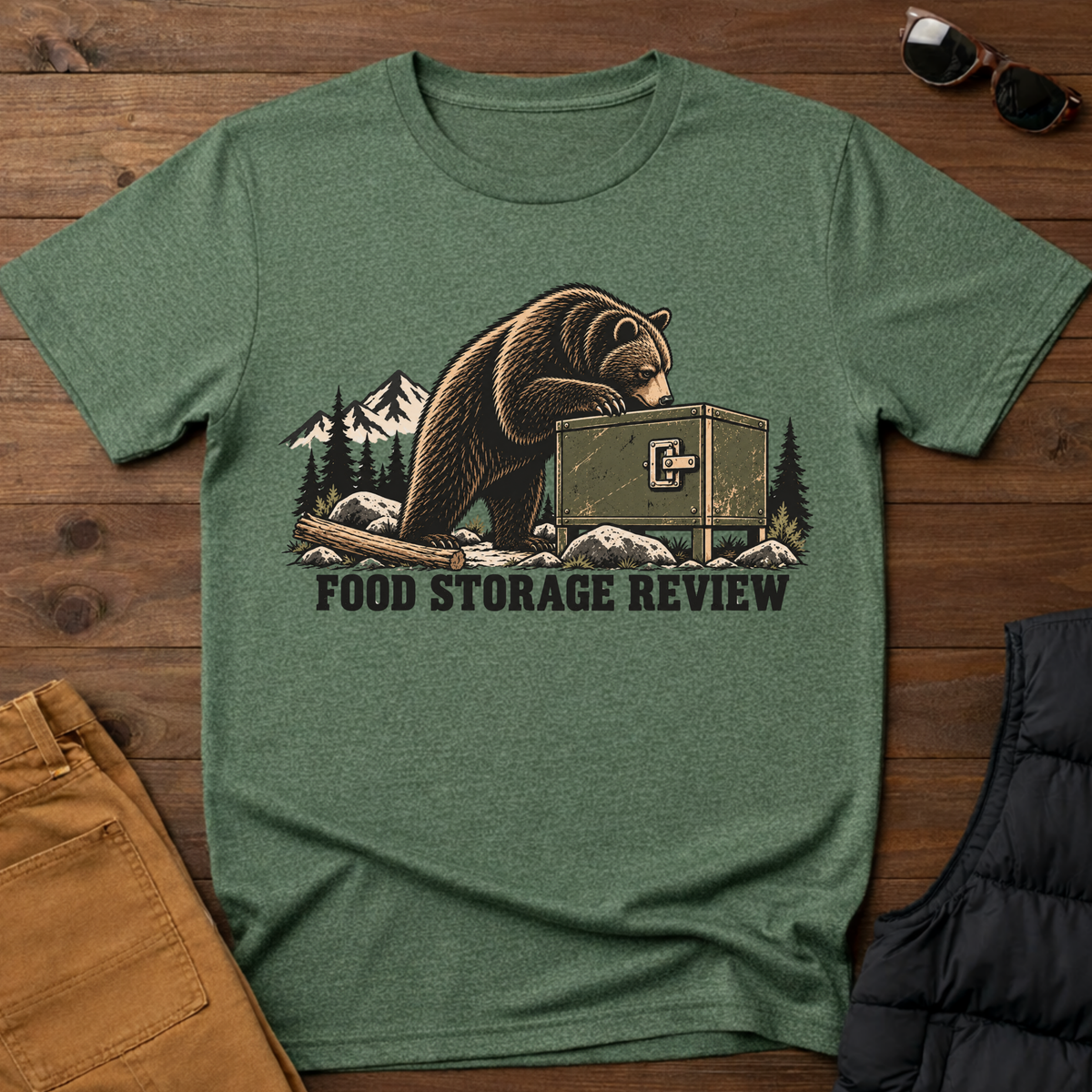Food Storage Review Bear T-Shirt — Camping, Prepper & Outdoor Survival Tee