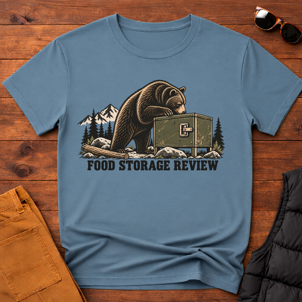 Food Storage Review Bear T-Shirt — Camping, Prepper & Outdoor Survival Tee