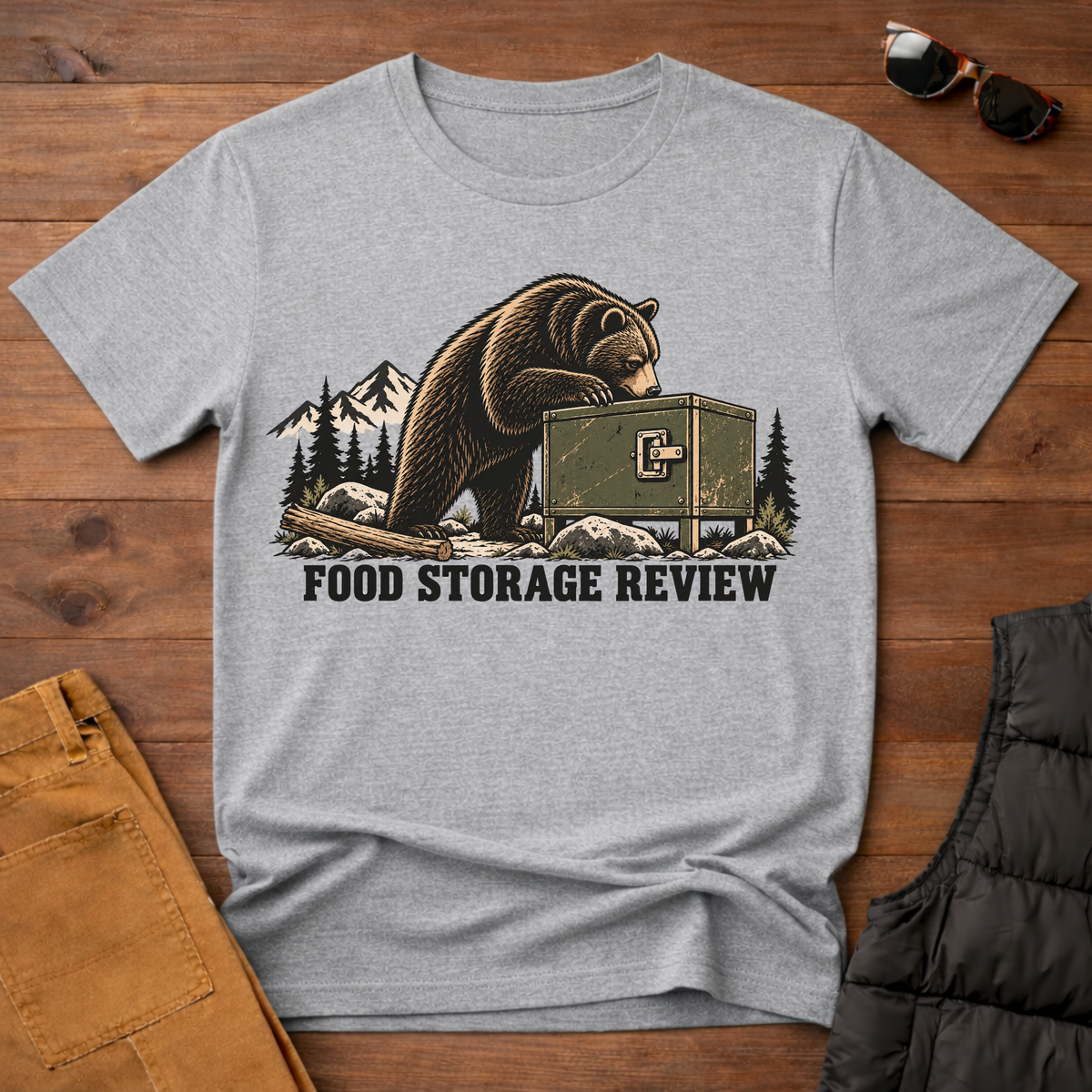 Food Storage Review Bear T-Shirt — Camping, Prepper & Outdoor Survival Tee