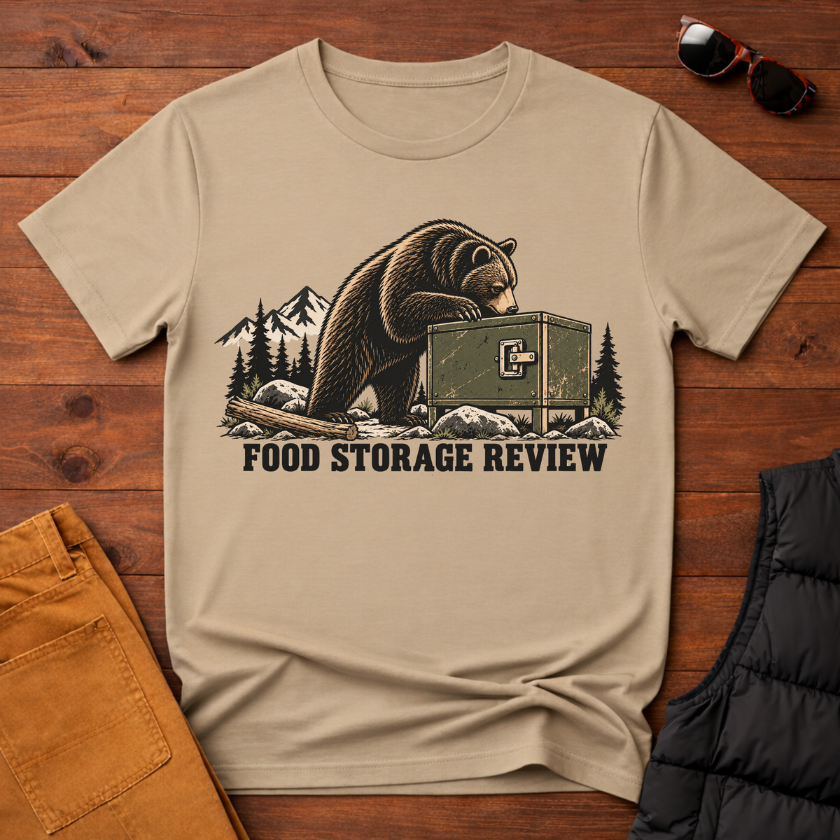 Food Storage Review Bear T-Shirt — Camping, Prepper & Outdoor Survival Tee