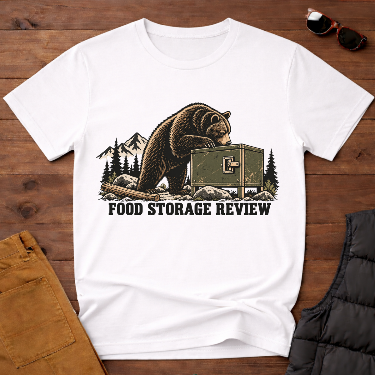 Food Storage Review Bear T-Shirt — Camping, Prepper & Outdoor Survival Tee