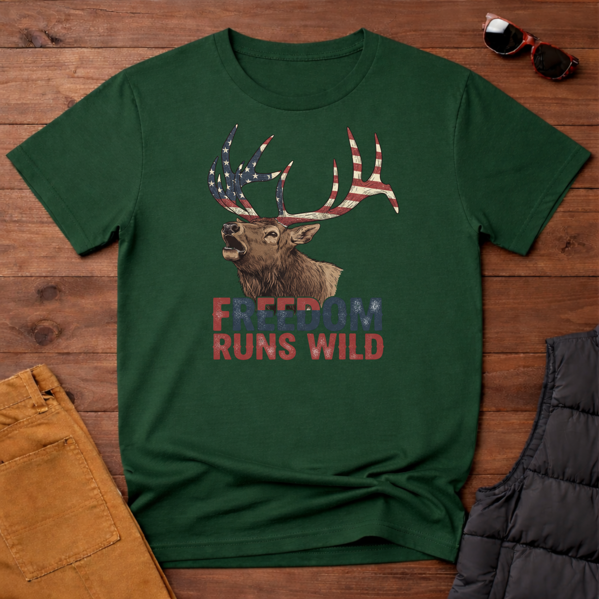 Patriotic Elk Freedom Runs Wild T-Shirt