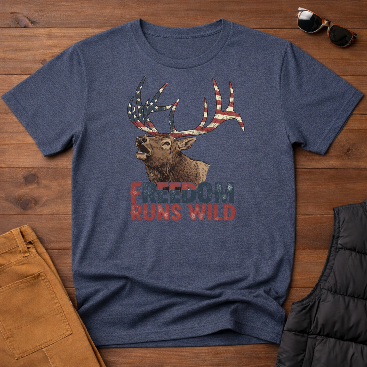 Patriotic Elk Freedom Runs Wild T-Shirt