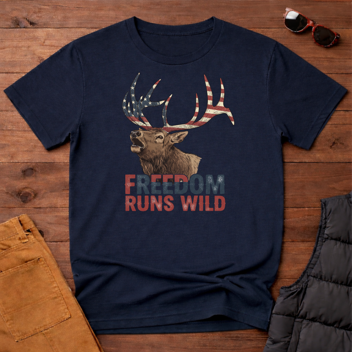 Patriotic Elk Freedom Runs Wild T-Shirt