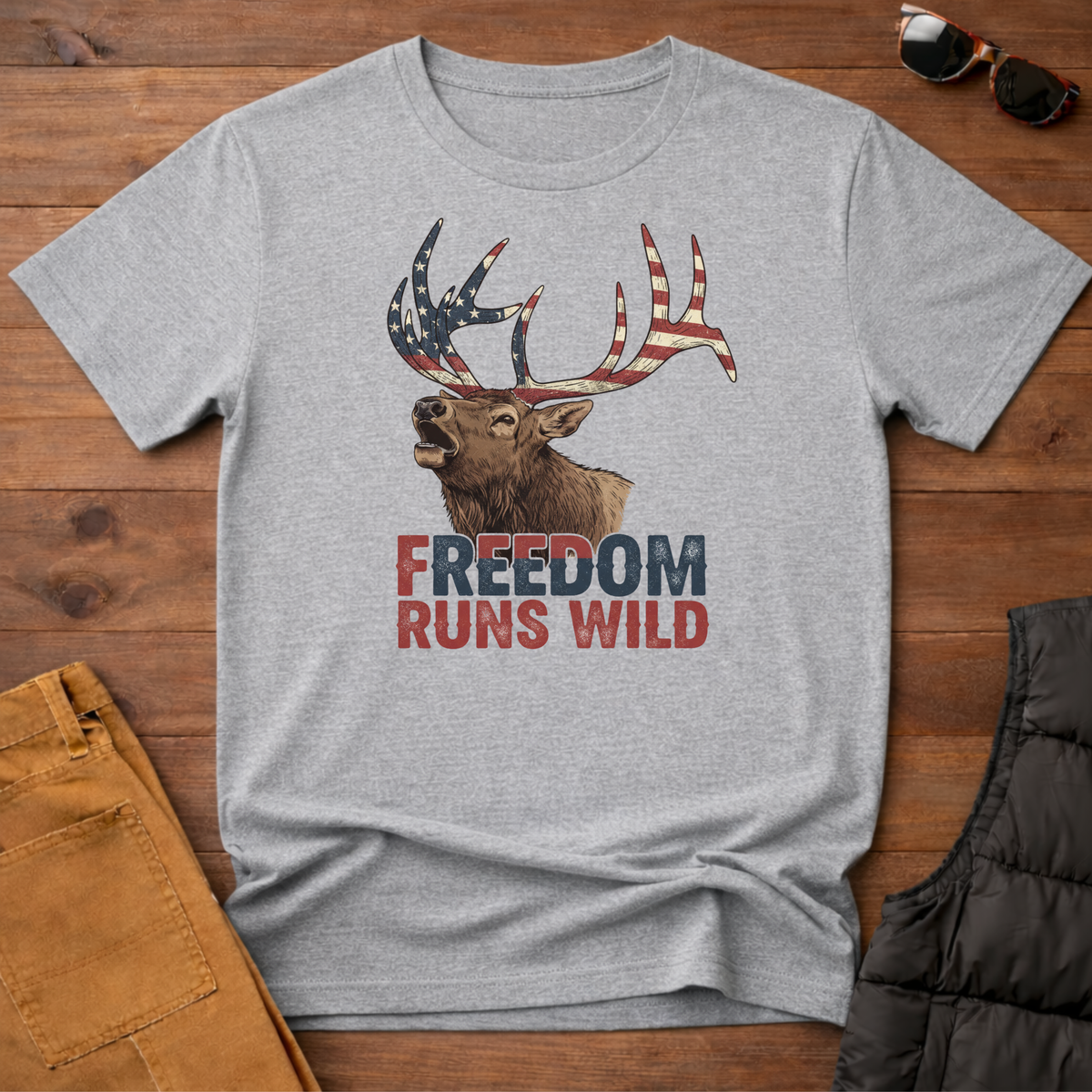Patriotic Elk Freedom Runs Wild T-Shirt