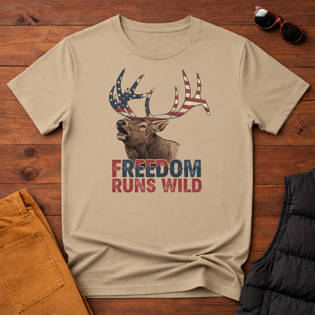 Patriotic Elk Freedom Runs Wild T-Shirt