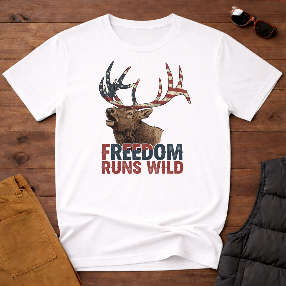 Patriotic Elk Freedom Runs Wild T-Shirt