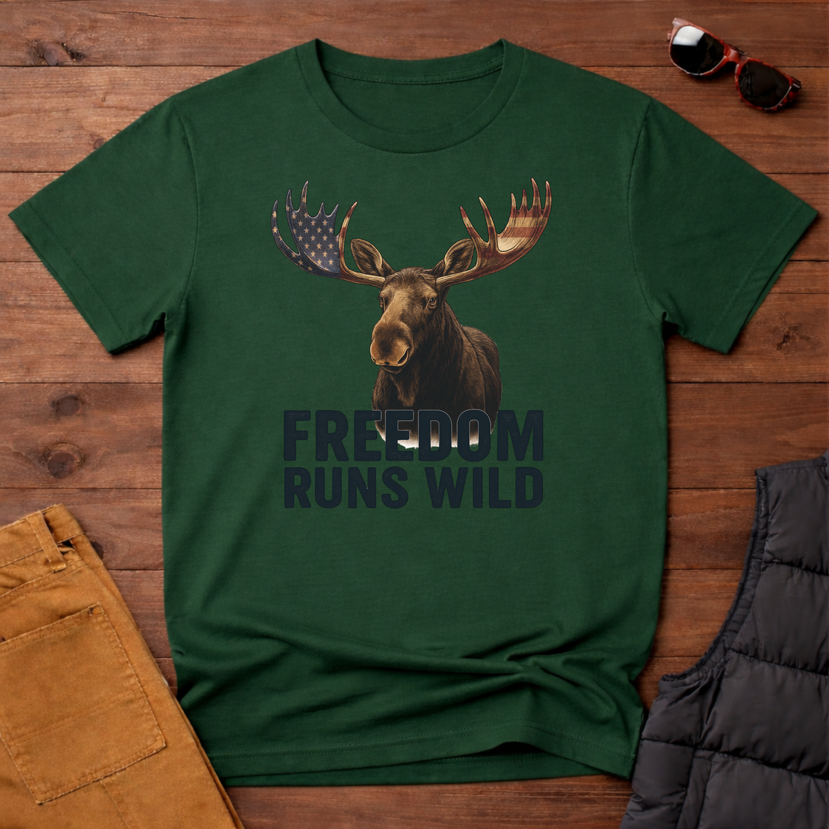 Patriotic Moose Freedom Runs Wild T-Shirt