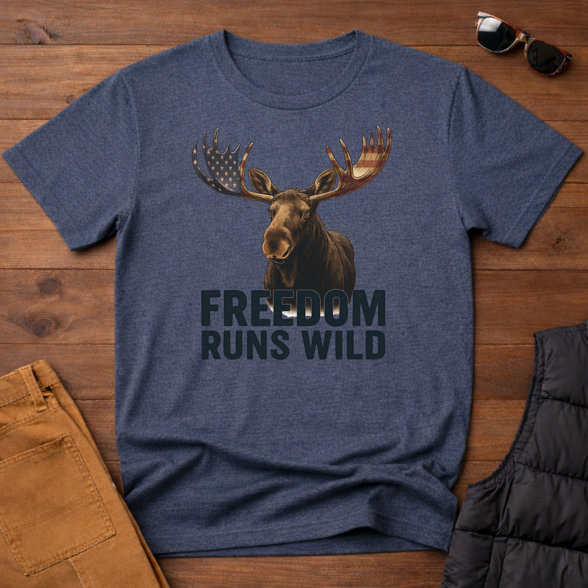 Patriotic Moose Freedom Runs Wild T-Shirt