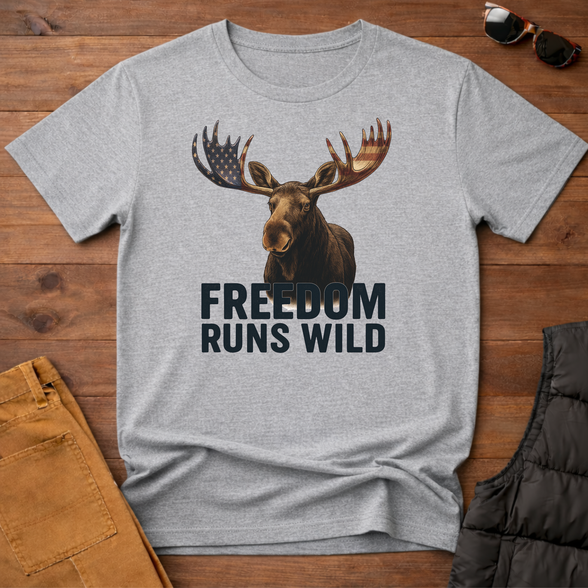 Patriotic Moose Freedom Runs Wild T-Shirt