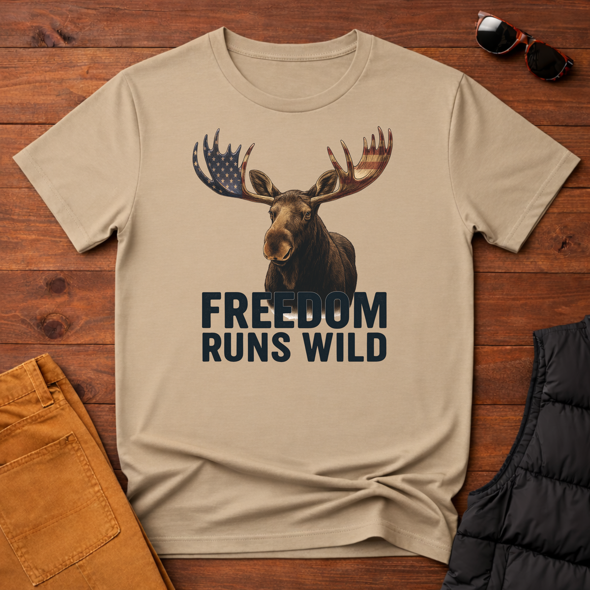 Patriotic Moose Freedom Runs Wild T-Shirt