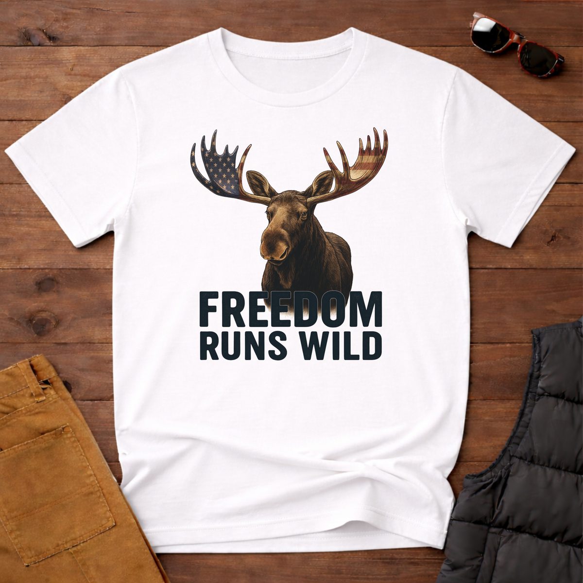 Patriotic Moose Freedom Runs Wild T-Shirt
