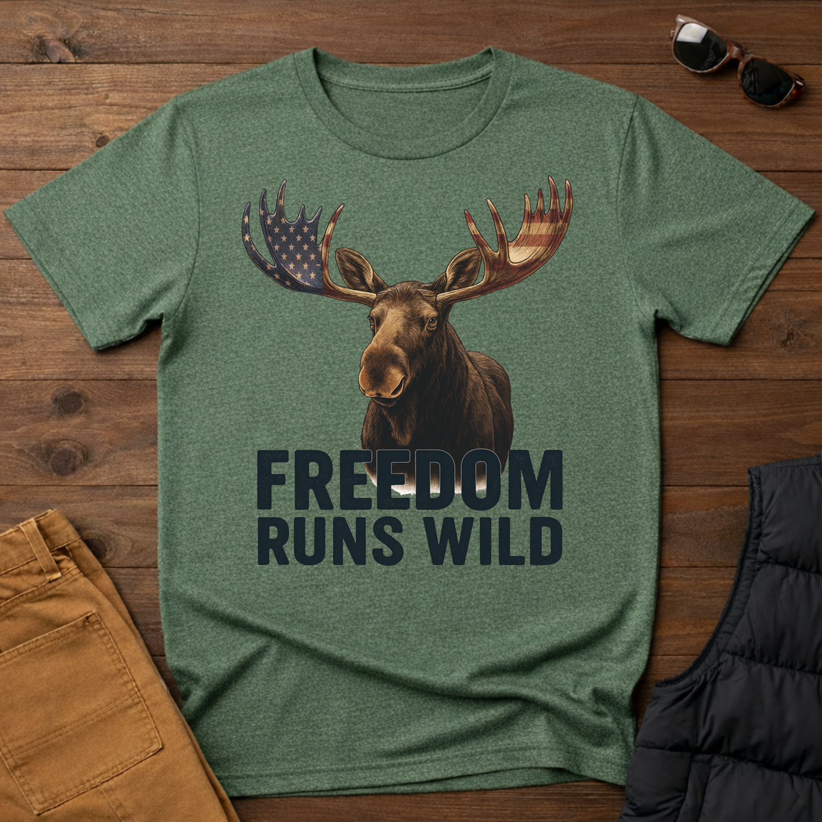 Patriotic Moose Freedom Runs Wild T-Shirt